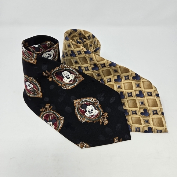 Disney Other - VINTAGE DISNEY MICKEY MOUSE SILK NECKTIE LOT OF 2 TIES BLACK GOLD BLUE MENSWEAR